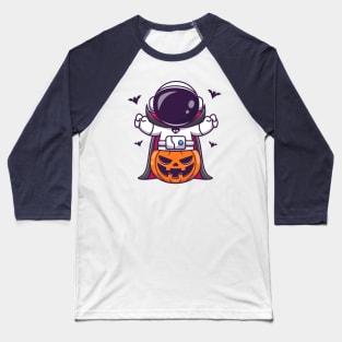 Cute Astronaut Dracula With Pumpkin Halloween Cartoon Baseball T-Shirt